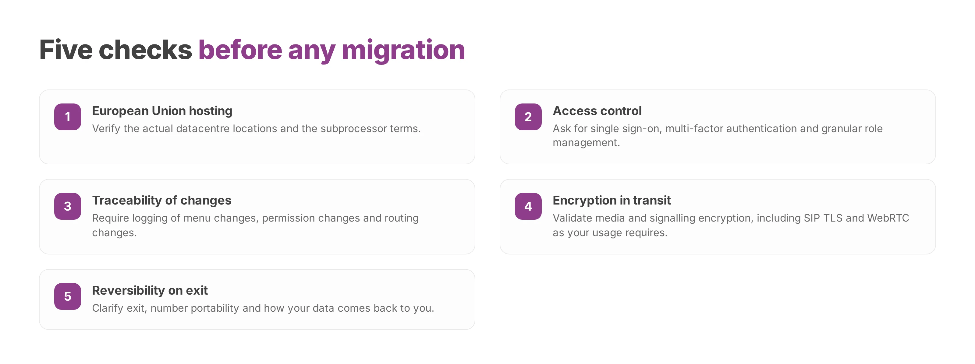 Five checks on hosting, access, traceability, encryption and reversibility before a migration