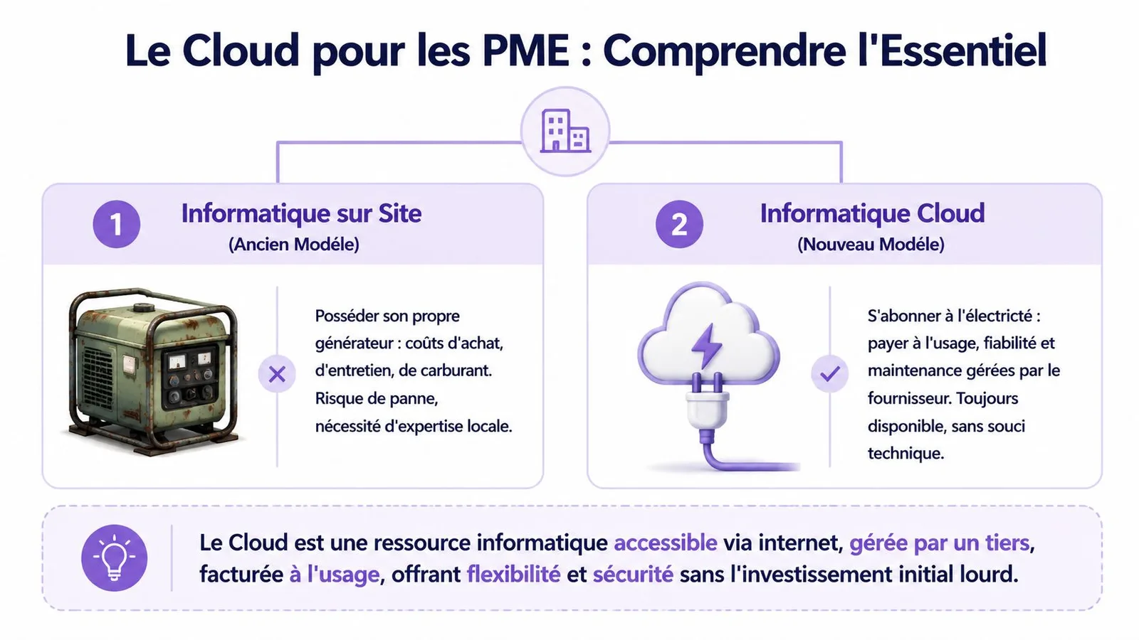 Une infographie comparant l'informatique sur site au cloud computing pour aider les PME à comprendre.