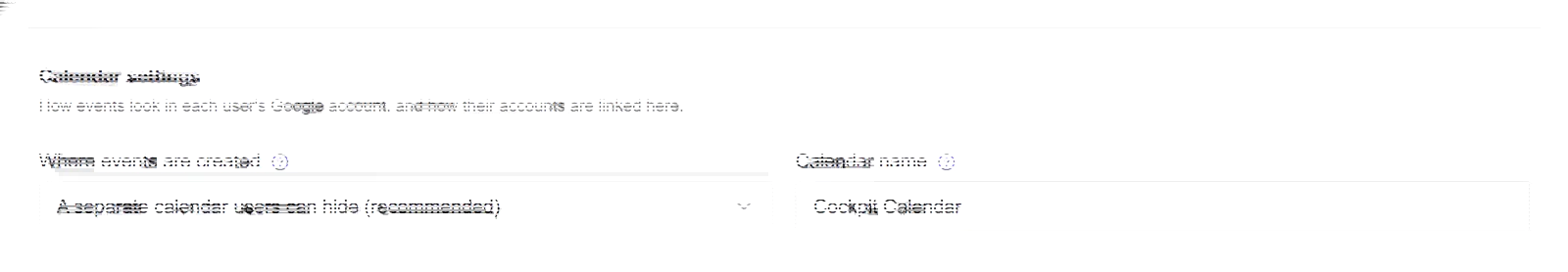 The calendar settings, showing where absence events are created and what the created calendar is called.