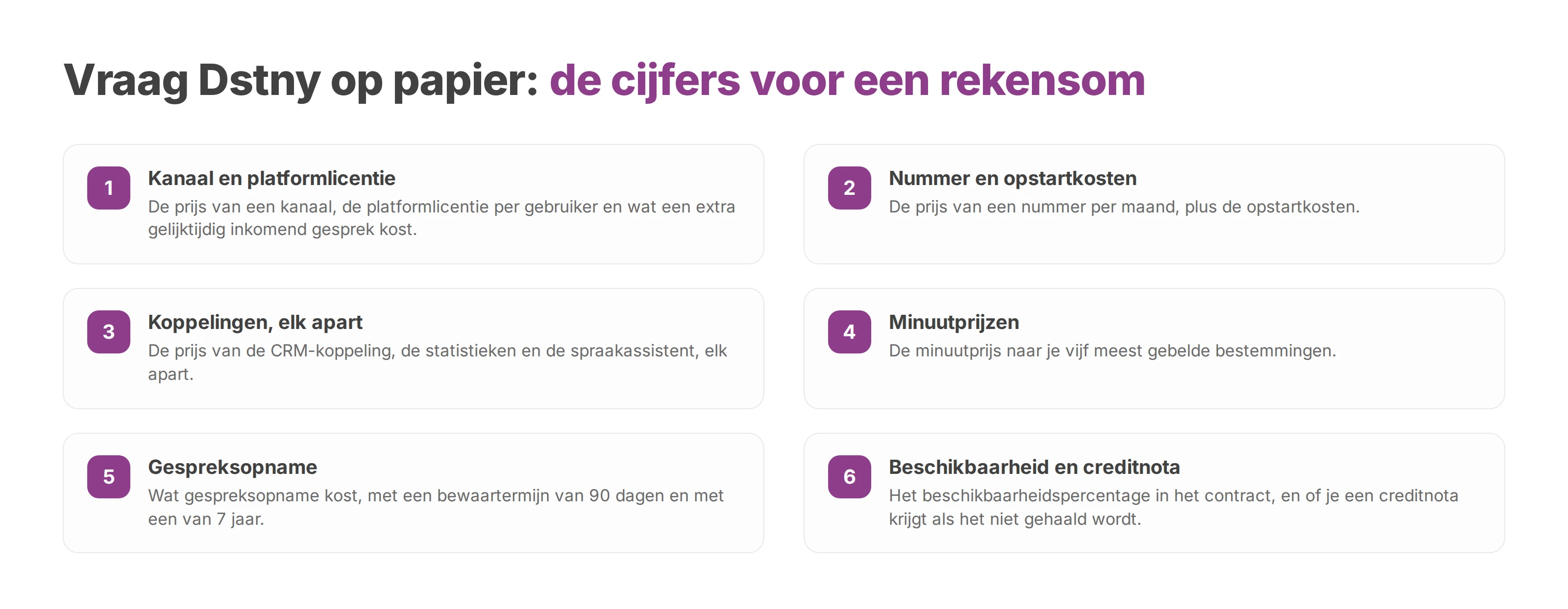 Genummerde lijst met de cijfers die je Dstny op papier vraagt om de vergelijking te kunnen maken