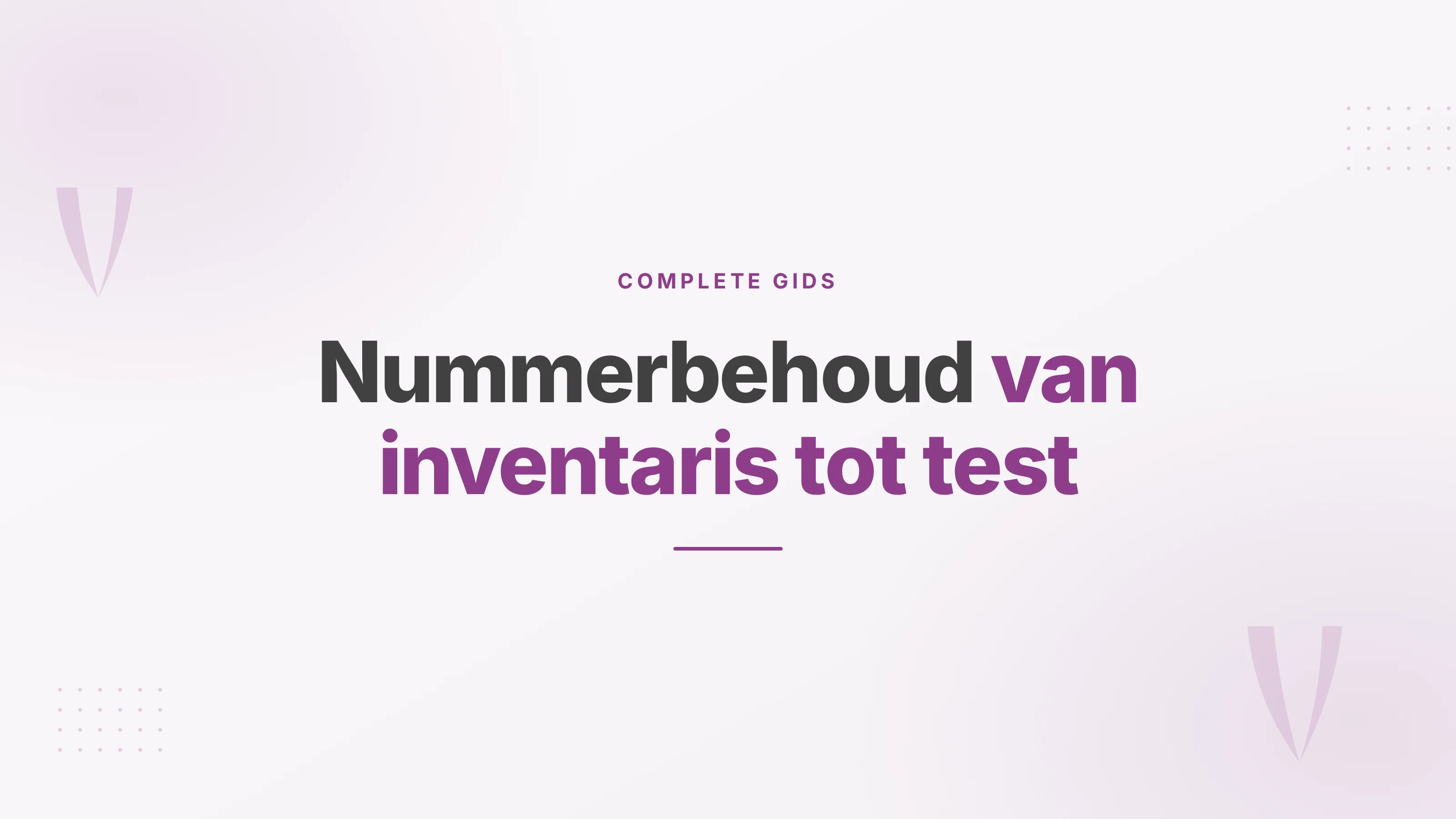 Omslag met de tekst nummerbehoud van inventaris tot test, in charcoal en paars