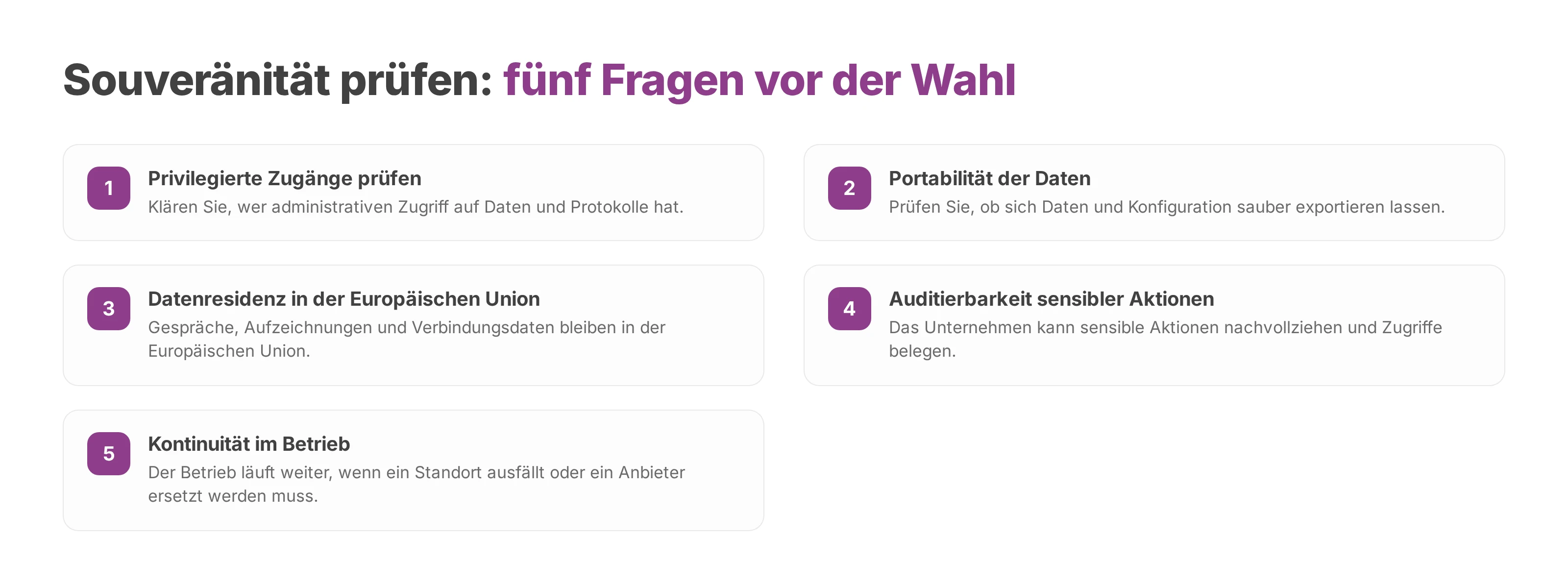 Nummerierte Prüfliste zur digitalen Souveränität einer Telefonanlage
