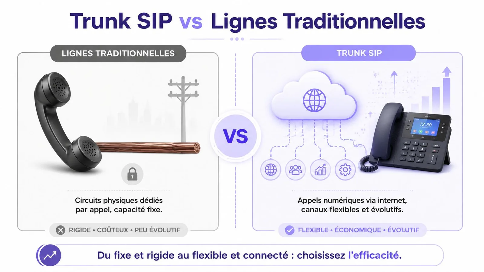 Comparaison entre les lignes téléphoniques traditionnelles basées sur le cuivre et les solutions modernes de Trunk SIP.