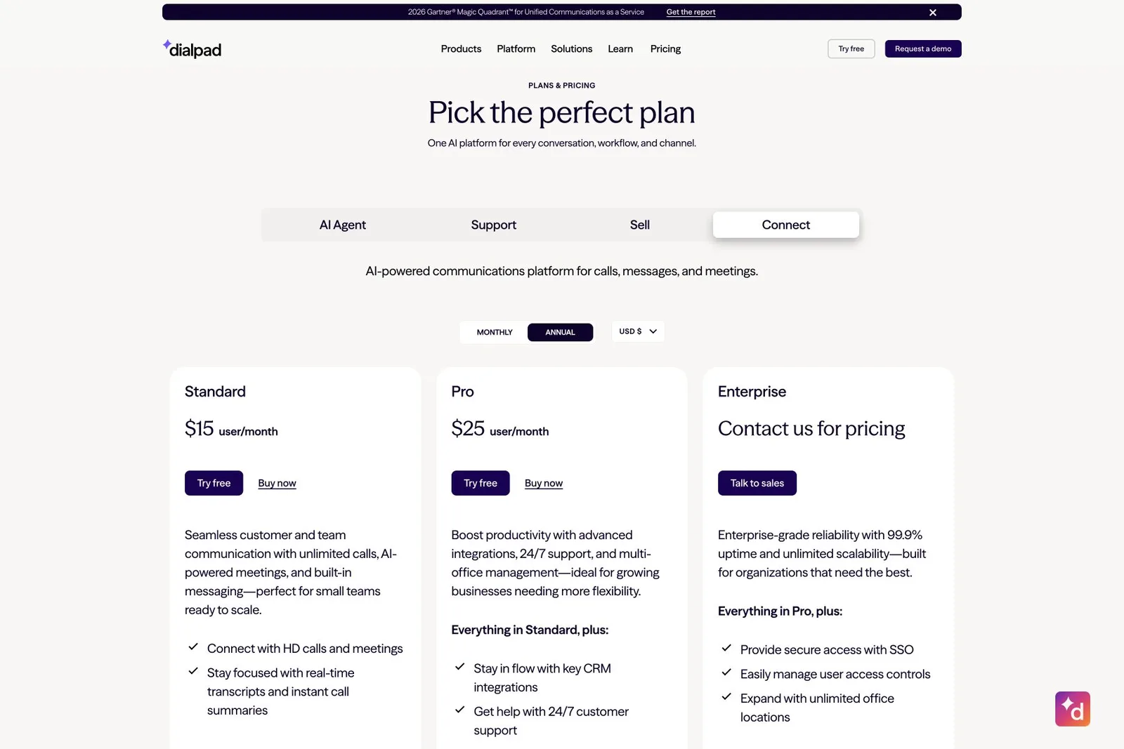 Dialpad Connect pricing, captured 24 August 2026.