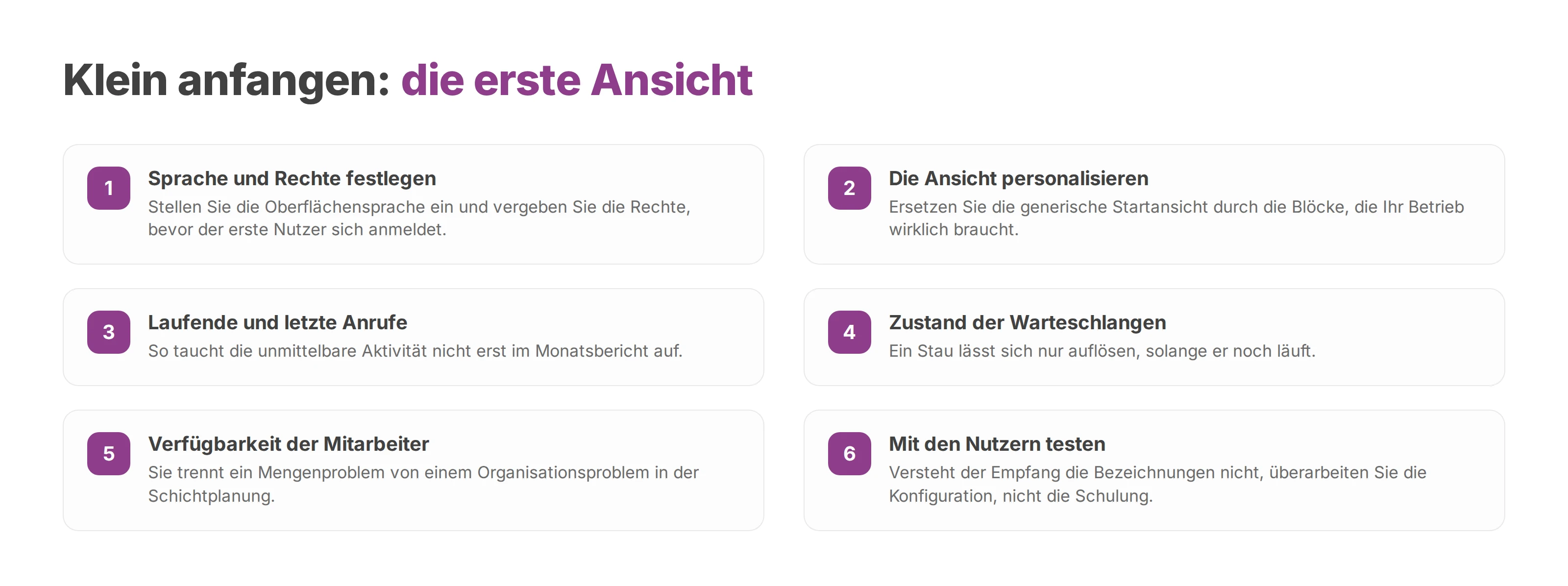 Checkliste für die Einrichtung einer ersten Dashboard-Ansicht