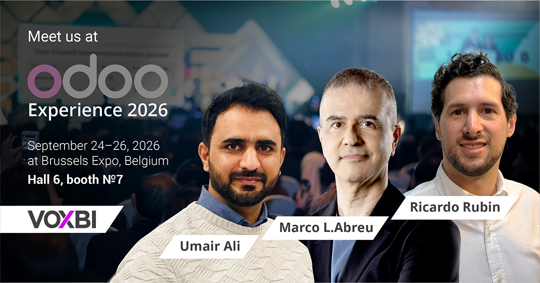 Meet the Voxbi team at Odoo Experience 2026: Umair Ali, Marco L. Abreu and Ricardo Rubin