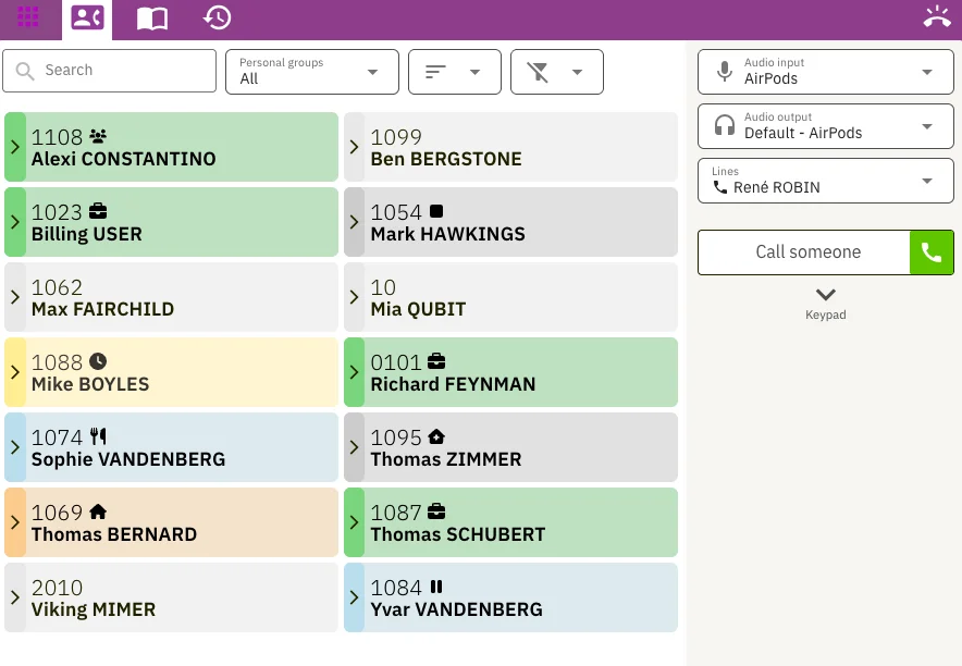 De Voxbi-webapp: contactenoverzicht met een actief gesprek bezig.