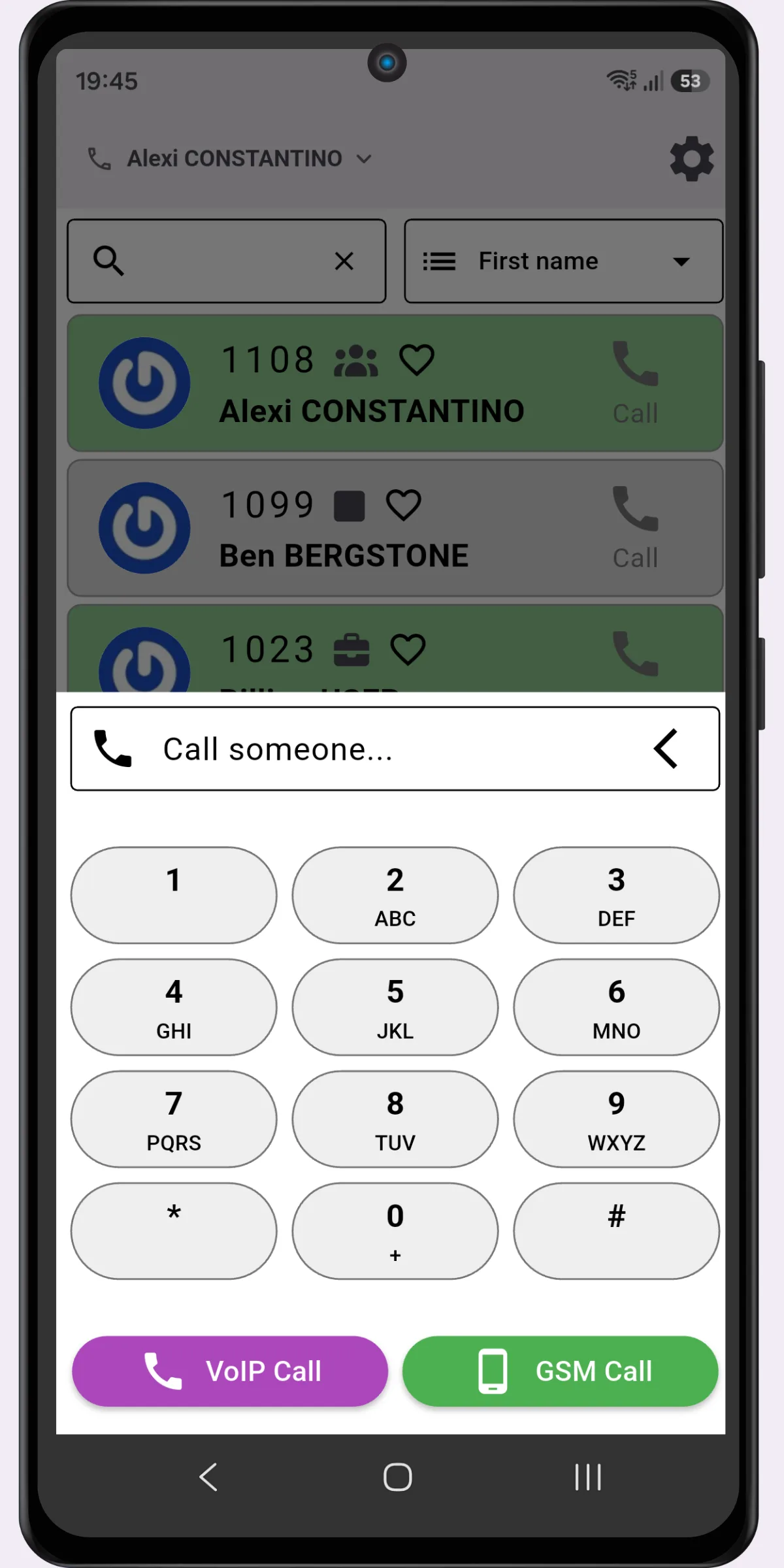 Die mobile App von Voxbi zeigt während eines Anrufs die Rufnummernanzeige.